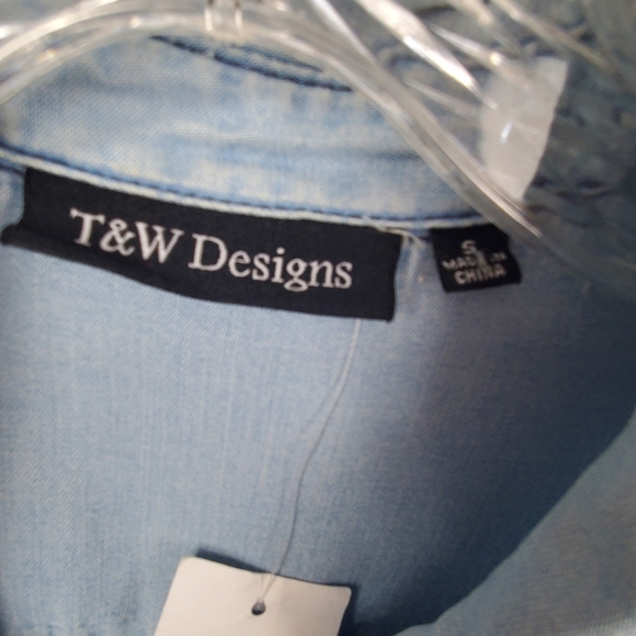 T&W DESIGNS Women's Button Down Chambray Tencel Shirt Sz S NWT - Picture 5 of 9